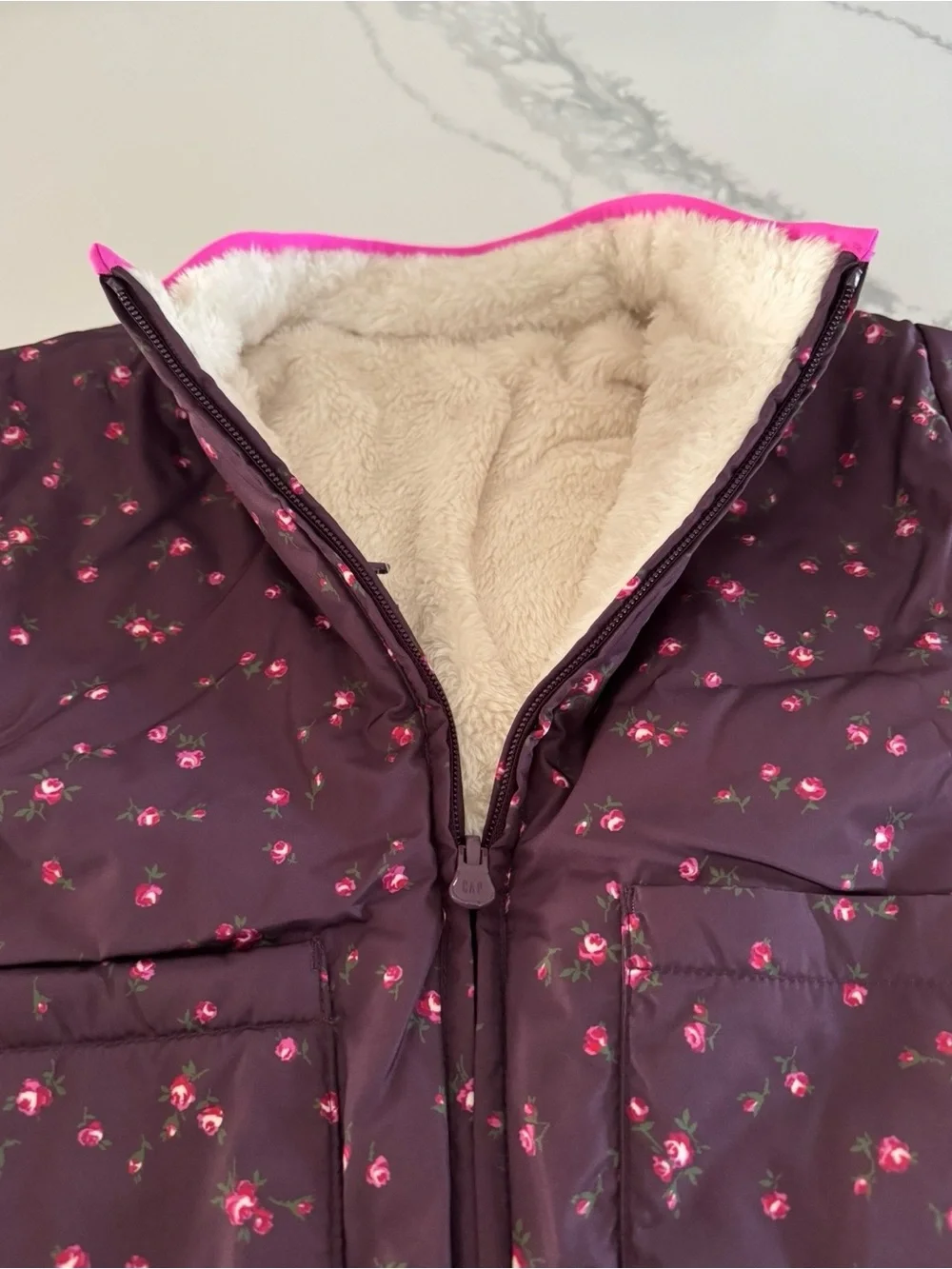 GAP Girls Reversible Cozy Jacket in Burgundy Plum 4T
